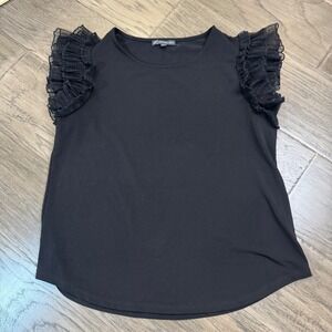 Adrianna Papell Black Ruffle Sleeve Top Women's Size S‎